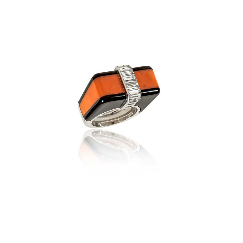 Cartier Platinum Coral & Onyx Ring