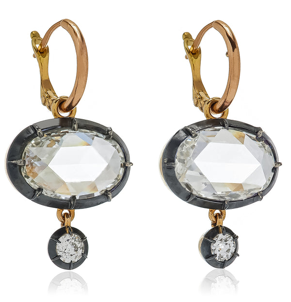 Stephen Russell 18K Gold Silver & Rose Cut Diamond Earrings