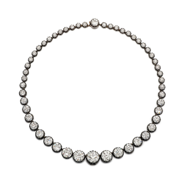 19th Century  Silver Gold & Diamond Riviere Necklace