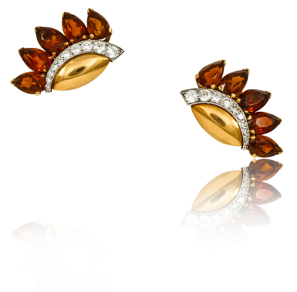Cartier 18K Yellow Gold Citrine & Diamond Earrings