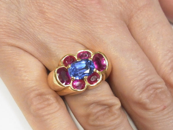 18K Gold Ruby & Sapphire Ring by Cartier Paris