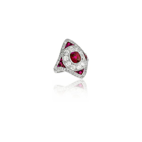 Marcus & Co. Platinum Diamond & Burma Ruby Art Deco Ring
