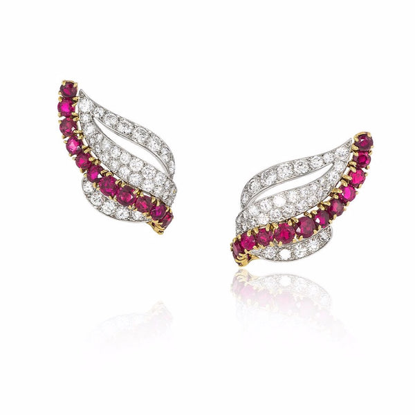 Cartier 18k Gold, Platinum, Ruby & Diamond Earrings
