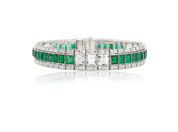 Platinum Diamond & Emerald Art Deco Bracelet