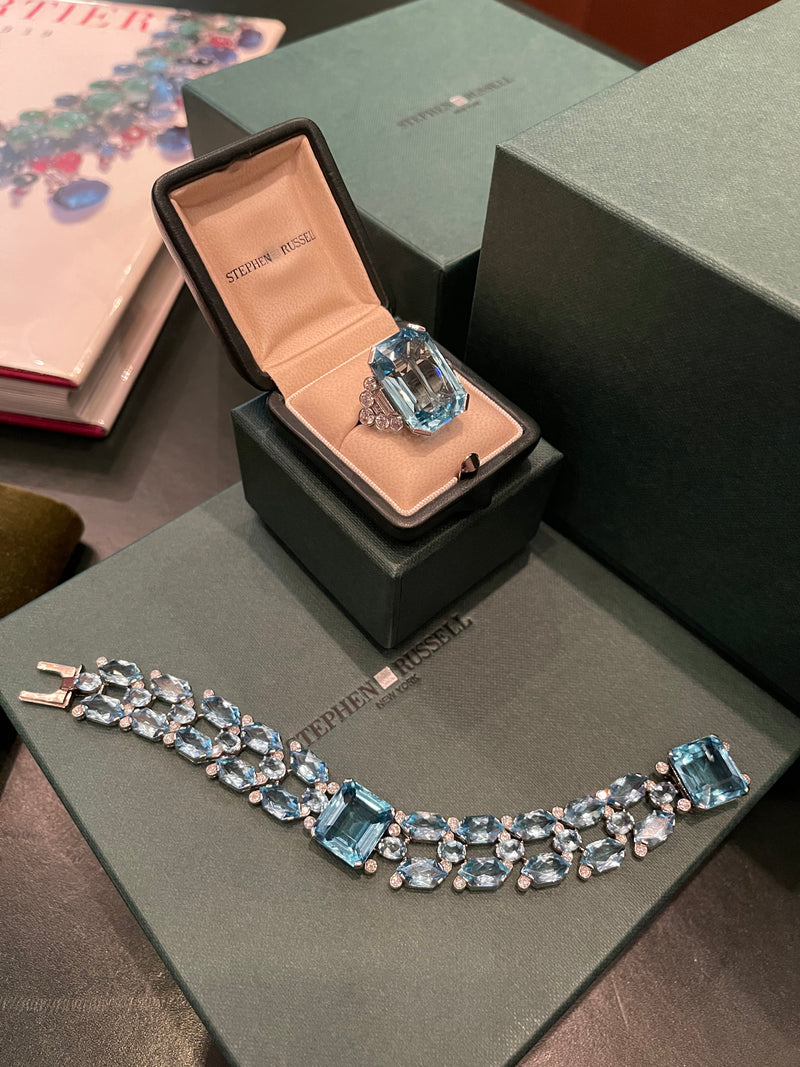 Aquamarine & Diamond Bracelet in Sterling Silver