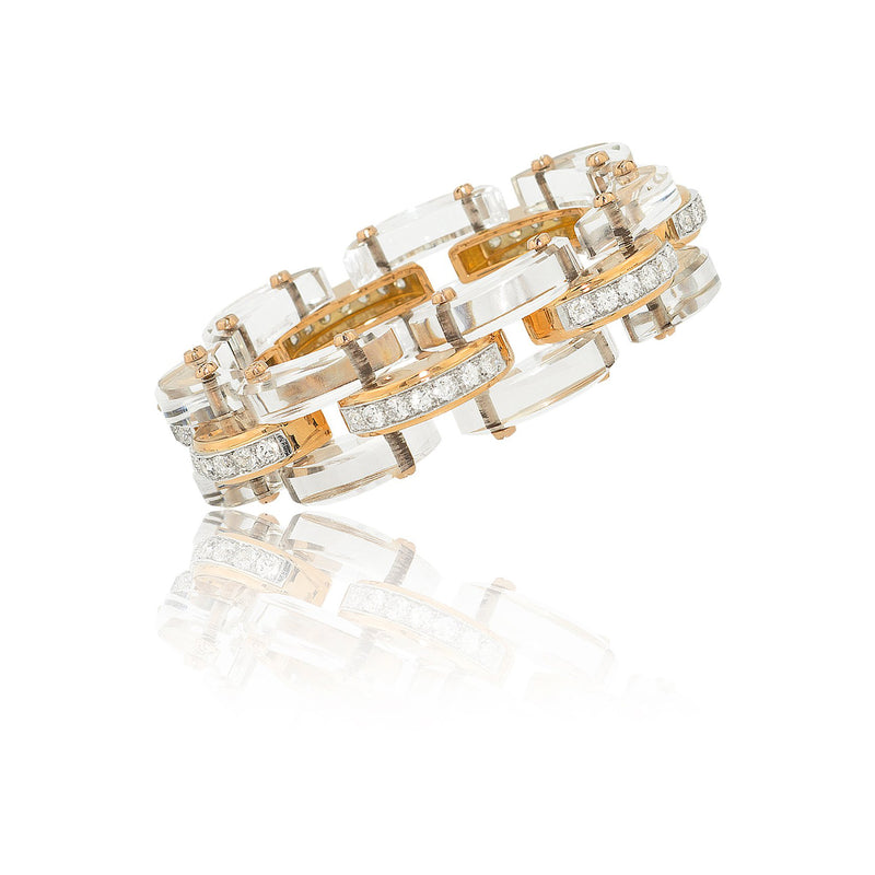 Stephen Russell 18K Gold Rock Crystal & Diamond Bracelet