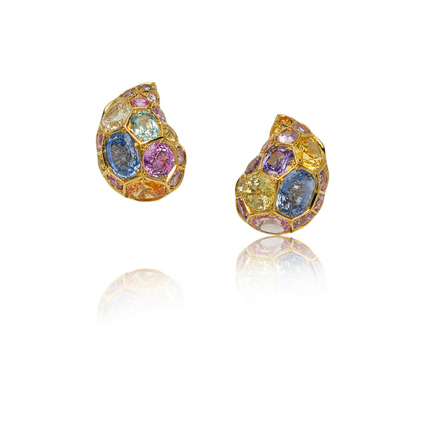 Stephen Russell 18K Yellow Gold Multi Colored Natural Sapphire Earrings