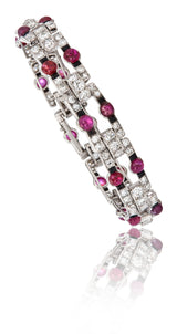 Cartier Platinum Diamond Cabochon Ruby & Onyx Bracelet