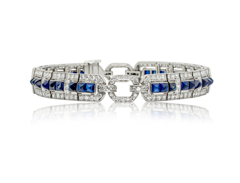 Raymond Yard Platinum Diamond & Sapphire Art Deco Bracelet