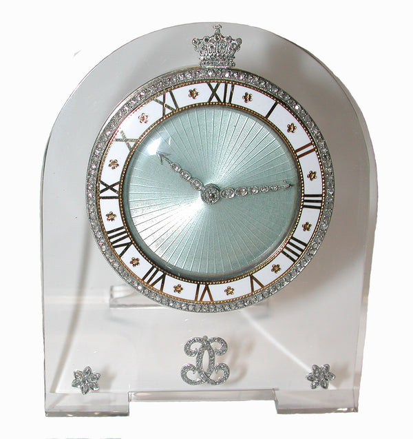 Cartier Rock Crystal Diamond & Enamel Clock