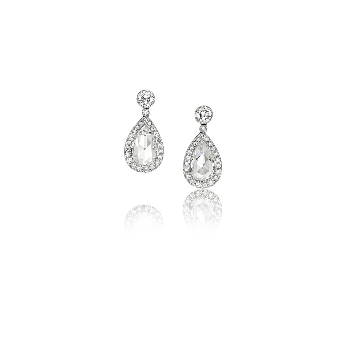 Stephen Russell Platinum & Pearshape Rose cut Diamond Earrings ...
