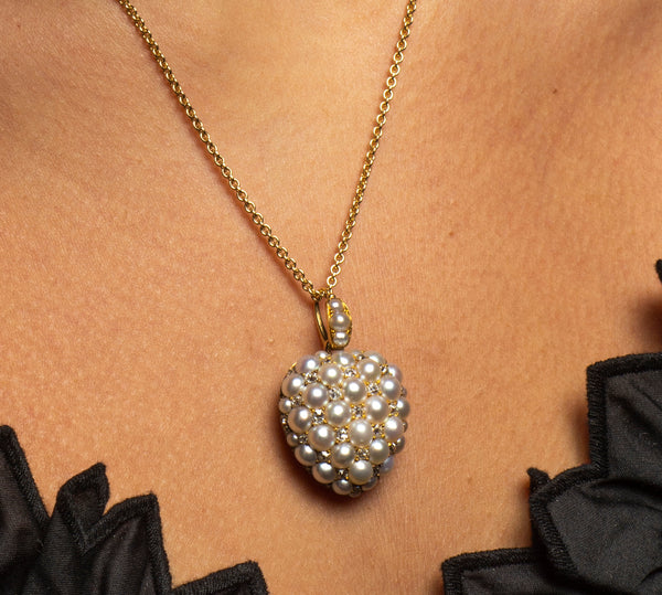 Antique Diamond & Pearl Heart Locket