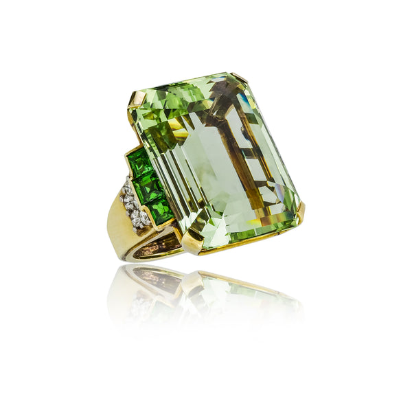 Bailey Banks & Biddle 18K Gold Green Beryl Demantoid Garnet & Diamond Ring