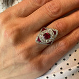 Marcus & Co. Platinum Diamond & Burma Ruby Art Deco Ring
